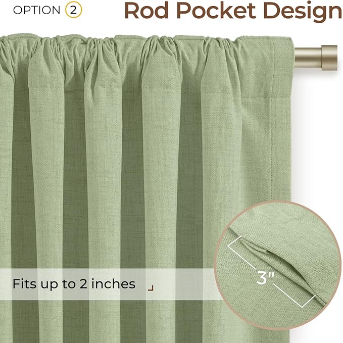 INOVADAY 100% Blackout Curtains 96 Inches Length 2 Panels Set, Back Tab/Rod Pocket Linen Black Out Curtains for Bedroom, Thermal Insulated Window Drapes - Sage, W50 X L96