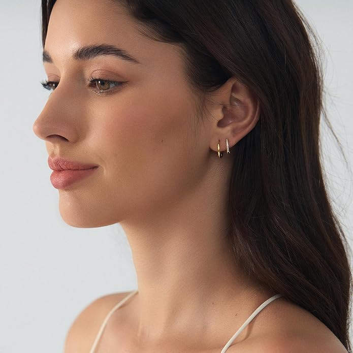 6 Pairs 14K Gold Plated Stud Earrings for Women, Hypoallergenic Cartilage Earrings for Multiple Piercing, Dainty Small Stackable Earrings Set for Jewelry Gift