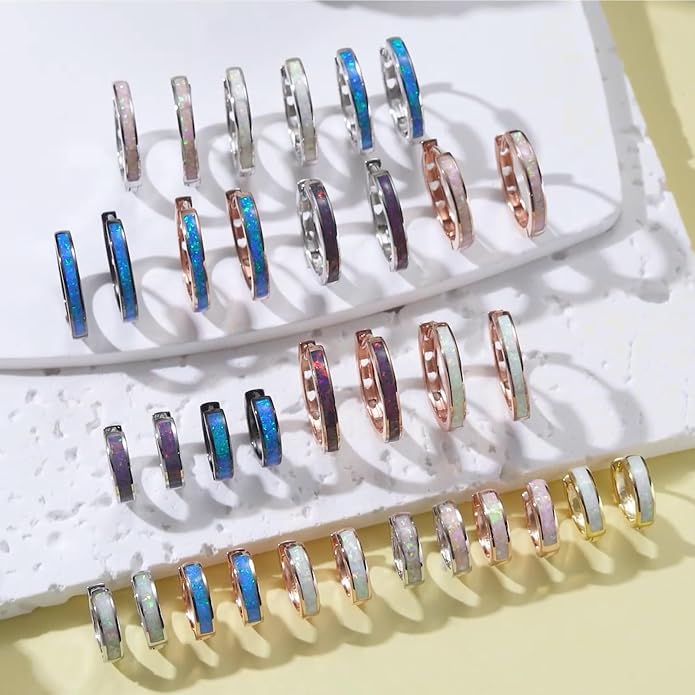 CUOKA MIRACLE 925 Sterling Silver Opal Hoop Earrings for Women - Opal Hinged Huggie Hoops, Hypoallergenic Small Hoop Earrings for Sensitive Ears, Dainty Everyday Jewelry Birthday Christmas Gift