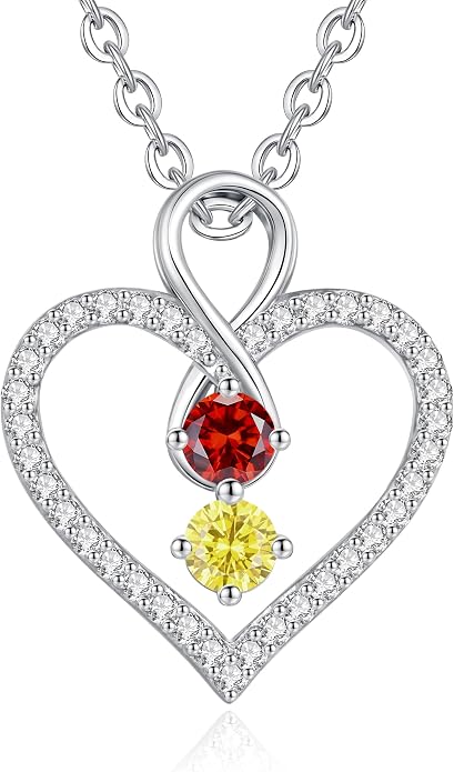 LOUISA SECRET Double Birthstone Necklaces for Women, 925 Sterling Silver Infinity Love Heart Pendant Necklace for Her, Birthday Anniversary Valentine's Day, Christmas, Wedding, Graduation Gift for Her, Personalized Gifts, Jewelry Gifts for Wife Mom Gir...
