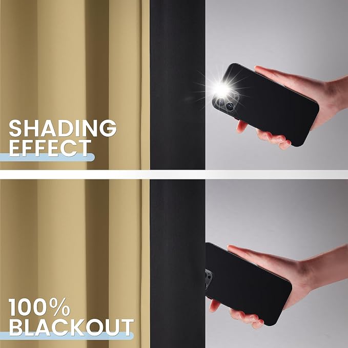 SimpleHome Biscotti Beige 100% Blackout Curtains Room Darken Living Room 63 | Curtains for Bedroom,Thermal Insulated Grommet Window Drapes,Curtains for Living Room with Black Back,52 x 63 Inch,2 Panels