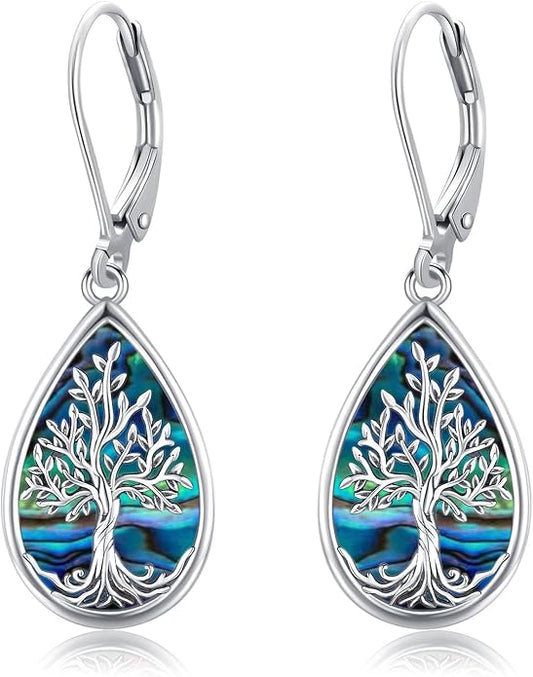 Aniu Tree of Life Earrings for Women Turquoise Malachite Teardrop Dangle Earrings for Women Sterling Silver Anniversary Birthday Drop Dangle Earrings Jewelry Gifts