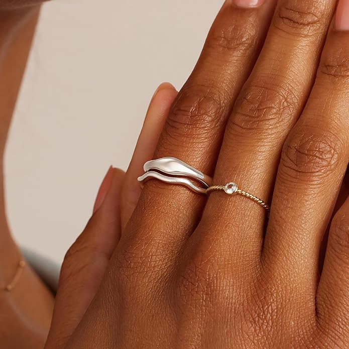 the City Rings for Women, Dainty 14K Gold Plated Stackable Thin Pinky Thumb Ring Set Hypoallergenic Wedding Bands Engagement Rings Non Tarnish Trendy Stuff Gold Jewelry Set Birthday Gifts for Mom