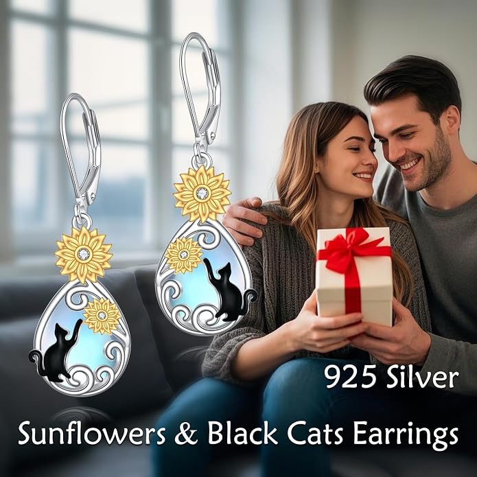 AOBOCO Teardrop Dangle Earrings for Women 925 Sterling Silver Moonstone Flower Filigree Leverback Jewelry Birthday