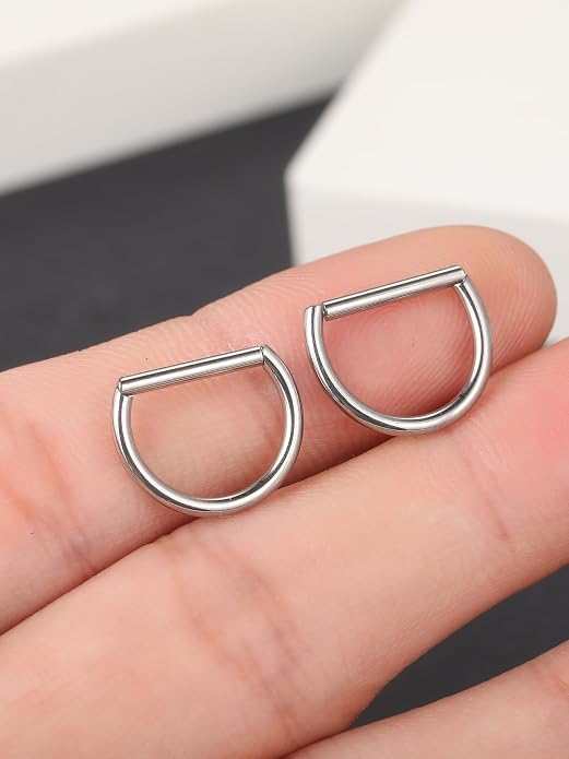 Oveta Titanium D Shaped Nipple Rings 14G for Nipple Piercing Jewelry Higned Segment Clicker Ring Hoops 11mm 12mm 14mm for Women Men, Silver Gold Black, 2PCS