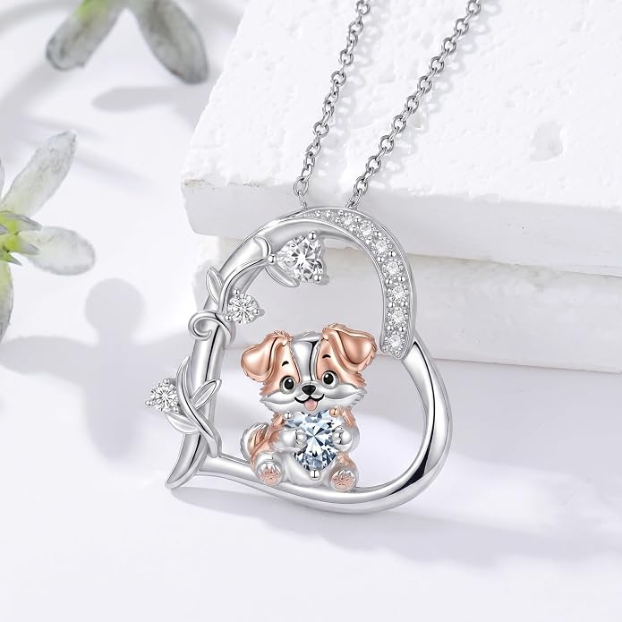 PELOVNY Teddy Bear Necklace for Women 925 Sterling Silver Bear/Highland Cow/Fox/Cat/Axolotl Birthstone Necklace Christmas Birthday Jewelry Gifts for Mom Daughter Wife Sister
