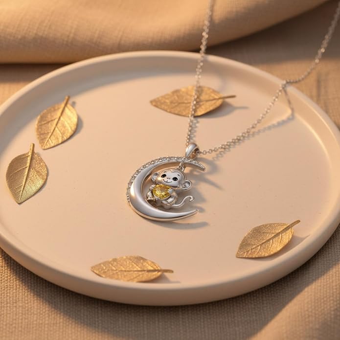 PROESS Animal Birthstone Necklace 925 Sterling Silver Otter/Axolotl/Hippo/Elephant/Dachshund/Monkey/Red Panda Pendant Necklace Animal Birthstone Jewelry Gifts for Women