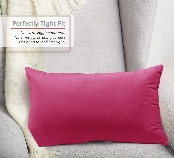 Nestl Throw Pillow Covers, Cozy Velvet Decorative Pillow Covers 12 x 20 Inches, Soft Solid Couch Pillow Covers for Sofa, Bed and Car, Set of 2 - Hot Pink