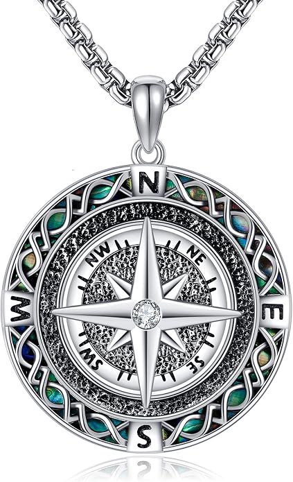 Compass Thor Hammer Necklace Sterling Silver Viking Compass Mjolnir Jewelry Gift for Men