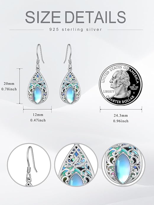 Dorunmo Moonstone Dangle Drop Earrings s925 Sterling Silver Leverback Earrings Filigree Moonstone Jewelry Birthday Gifts for Women