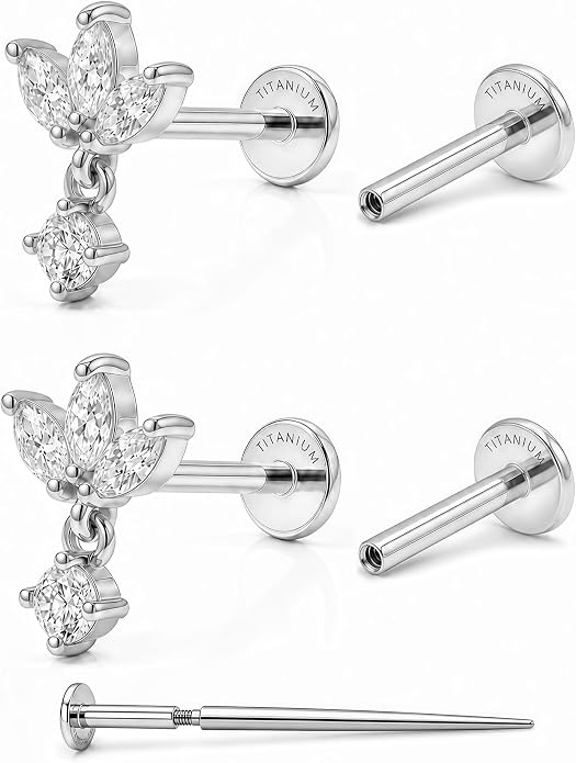 YACHY G23 Titanium Flat Back Stud Earrings, Internally Threaded Screw-On Hypoallergenic Body Piercing Jewelry for Everyday Wear, Tragus Helix Conch Monroe Medusa Lip, 18G 6mm 8mm