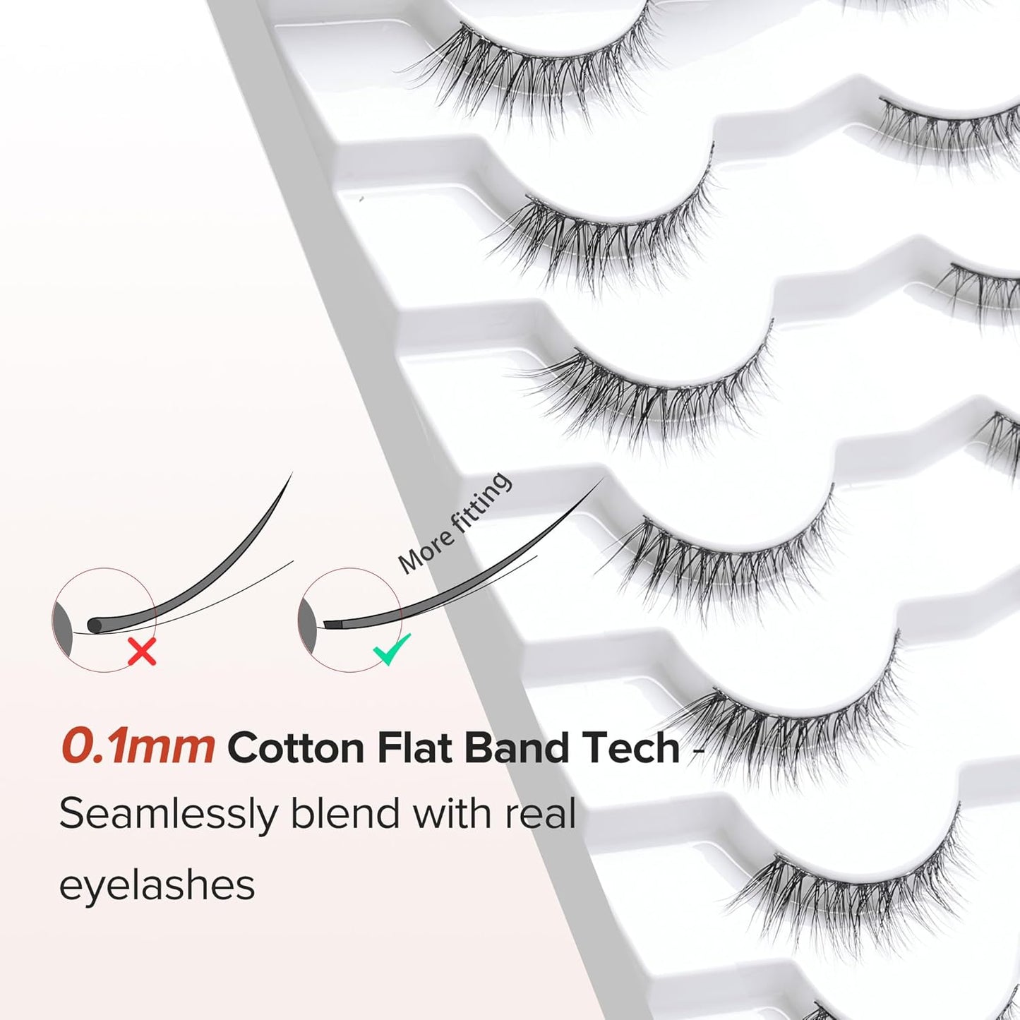 False Eyelashes Wispy Lashes Natural Look 12mm Cat Eye Eyelashes 3D Volume Natural Lashes 0.1MM Thin Band Strip Lashes Siligli Eye Lashes C Curl 7 Pair