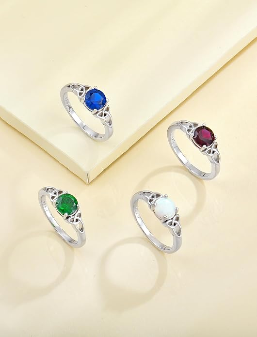 YL Celtic Knot Rings for Women 925 Sterling Silver Round Cut Birthstone Statement Ring