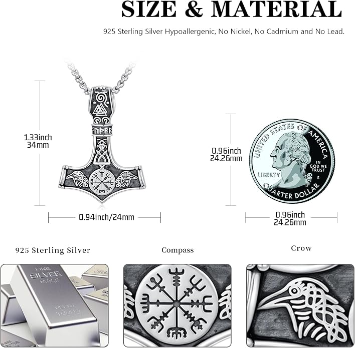 Viking Necklace for Men 925 Sterling Silver Viking Norse Pagan Jewelry Gifts for Women