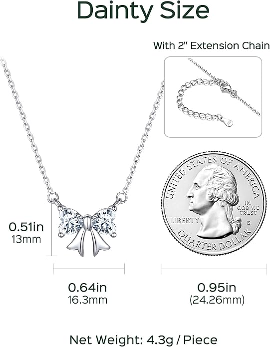 ChicSilver Bow and Cat Birthstone Necklace, 925 Sterling Silver Pendant Necklaces for Women, Hypoallergenic Silver Choker with 16 inch Rolo Chain, 12 Months Jewelry for Valentines Mothers Day Christmas