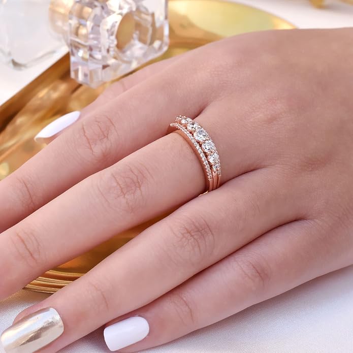 Newshe Jewellery Moissanite Wedding Bands for Women Eternity Ring 925 Sterling Silver Engagement Anniversary Stacking Size