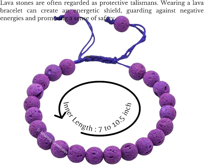 Amazing Gemstone Purple Lava Bracelet, Gifts for Men & Women - Protection Healing Crystal Bracelet - 8mm Gemstone Beaded Adjustable Bracelet, Pulseras para Hombres Mujer Stocking Stuffers