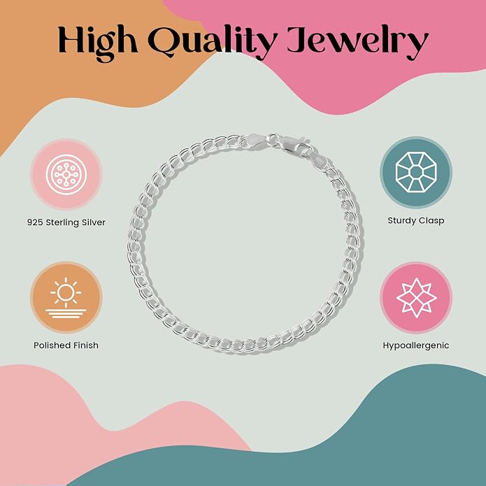 FashionJunkie4Life Sterling Silver and Stainless Steel Chain Link Charm Bracelets