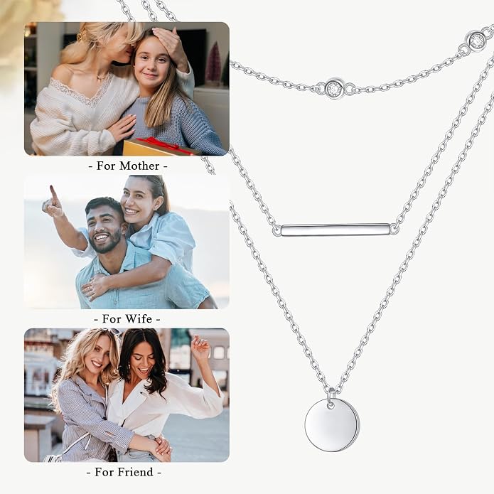Layered Choker Necklaces for Women S925 Sterling Silver Circle/Heart/Cross/Star Multi Layered Necklace Handmade Bead Chain Adjustable Jewelry for Birthday