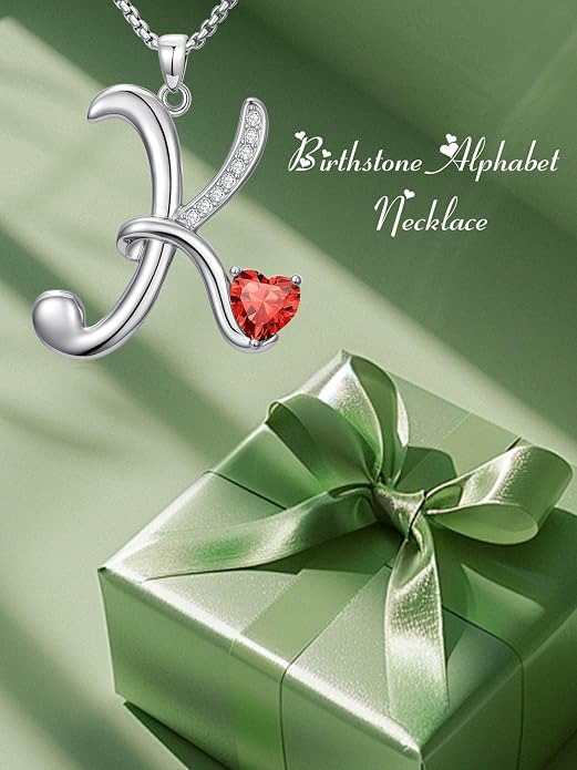 Birthday Gifts for Women Alphabet A to Z Initial Birthstone Pendant Necklaces for Women - 18k White Gold Plated Personalized Name Jewelry Anniversary Graduation Gifts for Wife Her Daughter Girlfriend(with Gift Box)