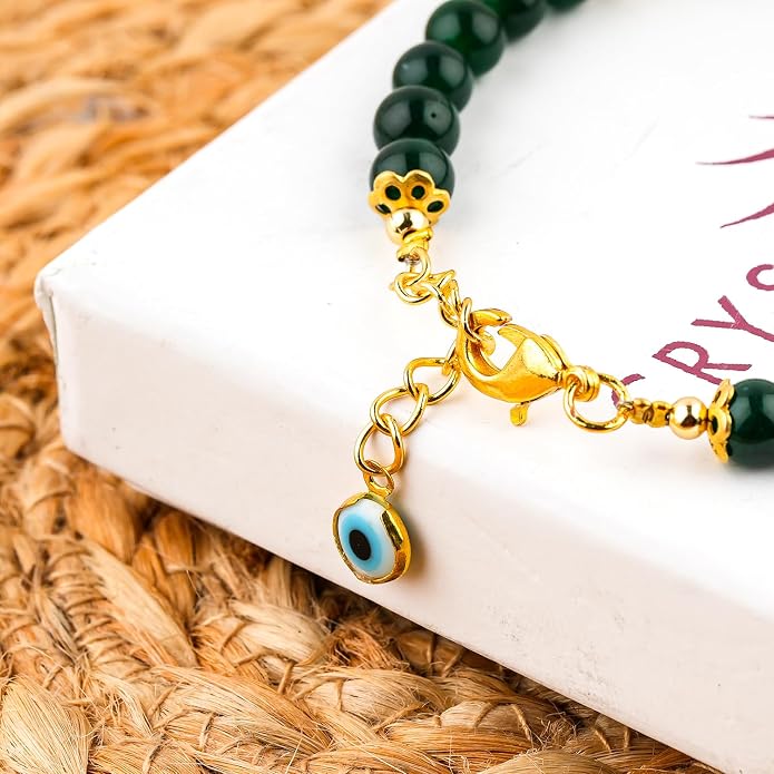 AAA Grade Natural Gemstone Beaded Bracelet, 14K Gold Plated with Evil Charm, Wicca & Reiki Healing Crystals, Handmade Bohemian Jewelry, Christmas Gift for Women (7+1inch)