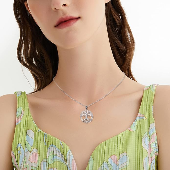 VONALA Tree of Life Necklace 925 Sterling Silver Filigree Pendant Tree Necklace Celtic Knot Family Tree Jewelry Birthday Christmas Gifts for Mom Wife Her