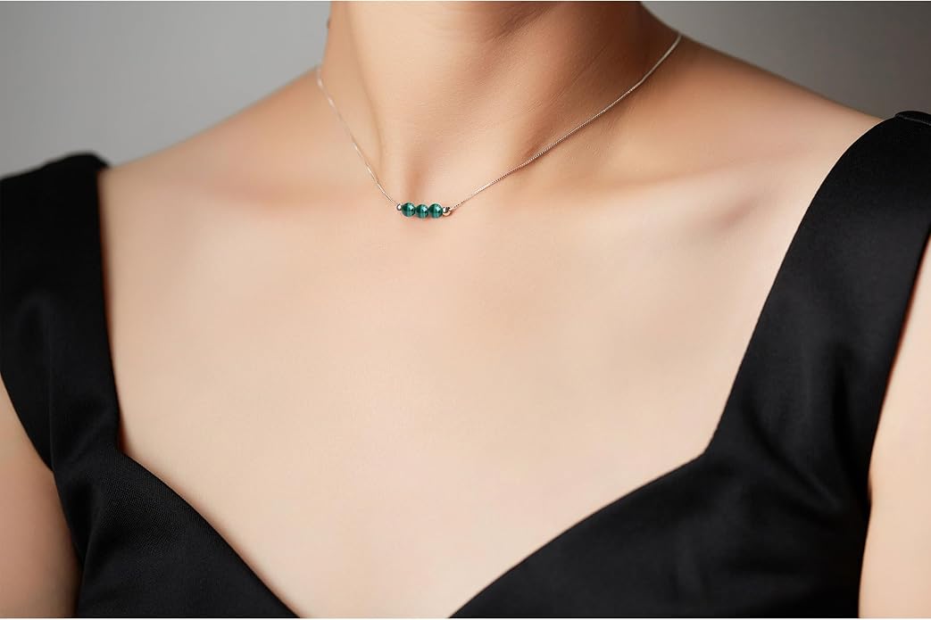 Dainty Crystal 925 Sterling Silver Choker Collar Necklace Handmade With 3 Beads Birthstone Jewelry Gifts for Women Young Lady Mother Friends Keenove