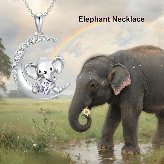 PROESS Animal Birthstone Necklace 925 Sterling Silver Otter/Axolotl/Hippo/Elephant/Dachshund/Monkey/Red Panda Pendant Necklace Animal Birthstone Jewelry Gifts for Women