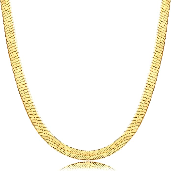 DEARMAY 14K Gold Plated Herringbone Necklaces for Women, Dainty Gold Snake Choker Chain Non Tarnish Trendy Simple Thin & Chunky Options Neckalce 1.5/3/5/6/8mm Chain Jewelry for Gifts