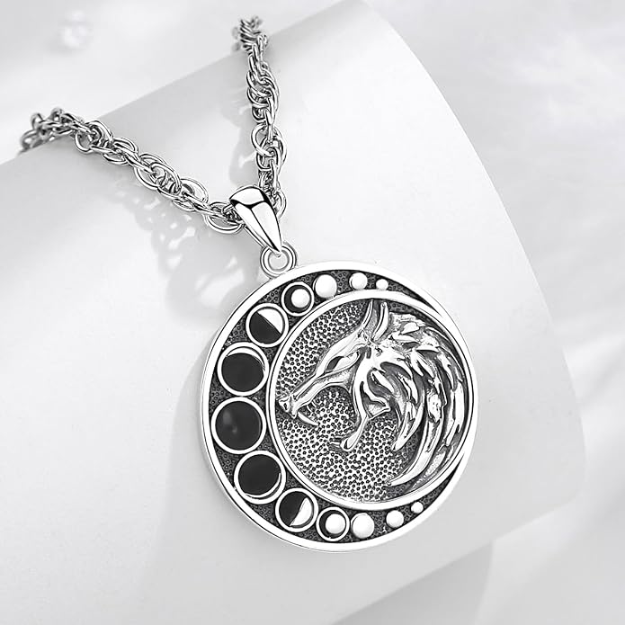 Vito 925 Sterling Silver Viking Necklace for Women Men, Viking Dragon/Wolf/Horse/Tree of Life Pendant Norse Amulet Nordic Jewelry for Men