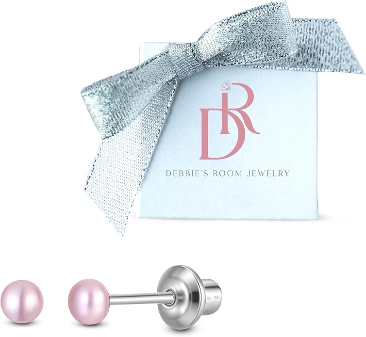 Pearl Screw Back Stud Earrings for Baby, Toddler, Girls | Hypoallergenic 925 Sterling Silver Screwback Safety Earrings | Simulated Pearl Studs for Sensitive Ears | Keepsake Gift for Birthdays Holidays Special Occasions