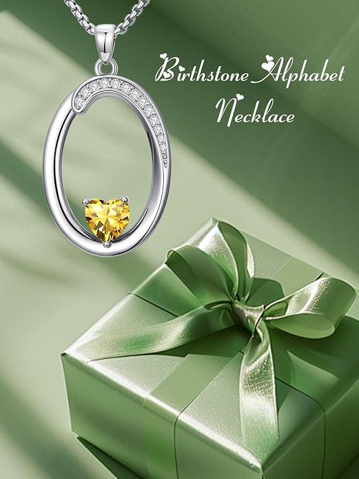 Birthday Gifts for Women Alphabet A to Z Initial Birthstone Pendant Necklaces for Women - 18k White Gold Plated Personalized Name Jewelry Anniversary Graduation Gifts for Wife Her Daughter Girlfriend(with Gift Box)