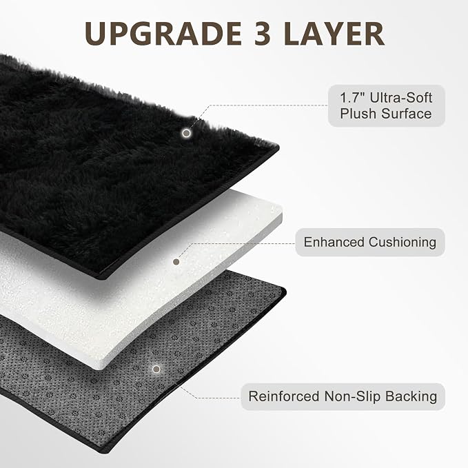 Large Shaggy 6x9 Area Rugs for Living Room Decor, Non-Slip Rugs for Bedroom Kids Playroom Dorm Room, High Pile Ultra Soft Carpet, Black