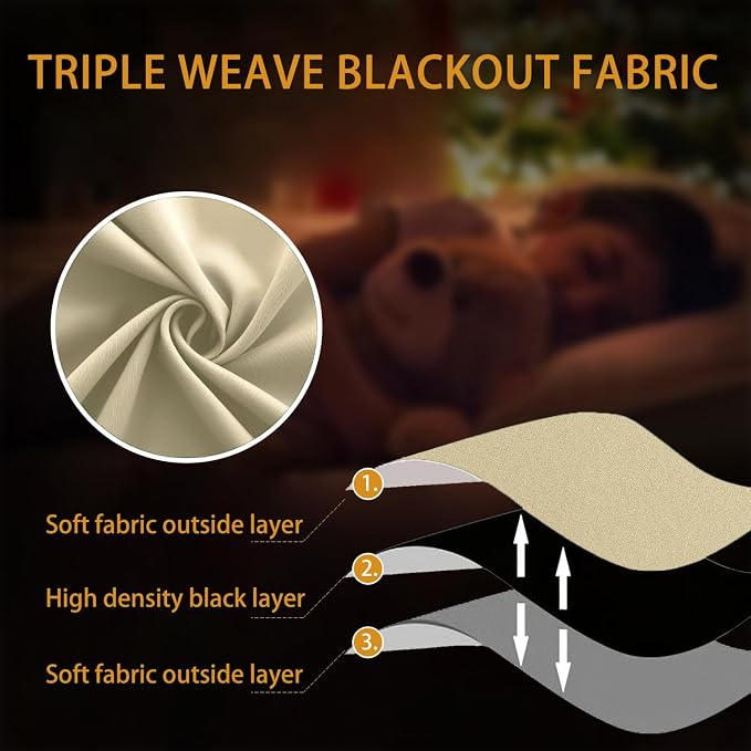 KOUFALL Biscotti Beige Grommet Insulated Thermal Room Darkening Blackout Curtains for Living Room 52 by 63 Inches Long