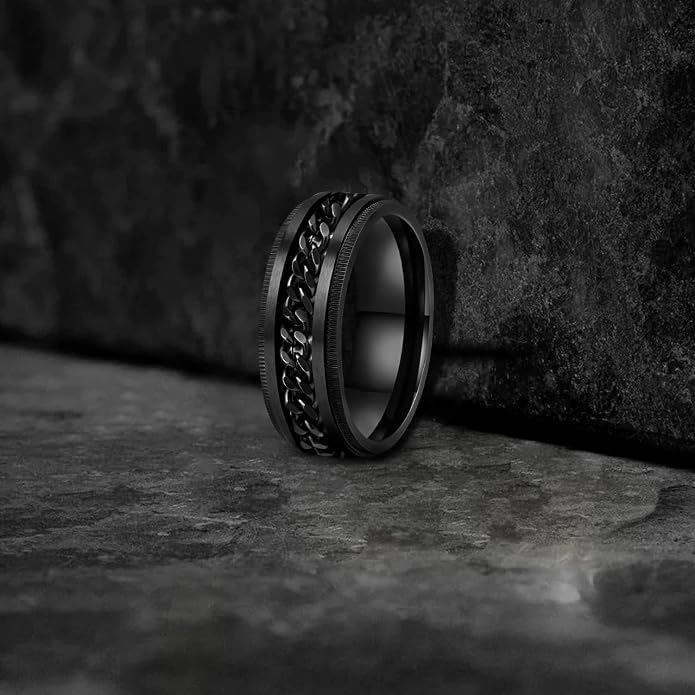 LAOYOU Fidget Anxiety Ring for Men | 8mm Spinner Band for Calming, Worry, Stress Relief & Mindfulness | Hypoallergenic Stainless Steel Comfort Fit Non Tarnish