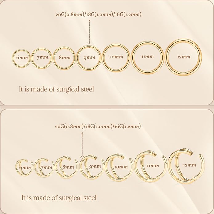 AROWRO Conch Piercing Jewelry Septum Jewelry Nose Rings Hoops 20G 18G 16G 316L Surgical Steel Hinged Segment Ring Hoop Helix Daith Rook Tragus Cartilage Piercing Jewelry