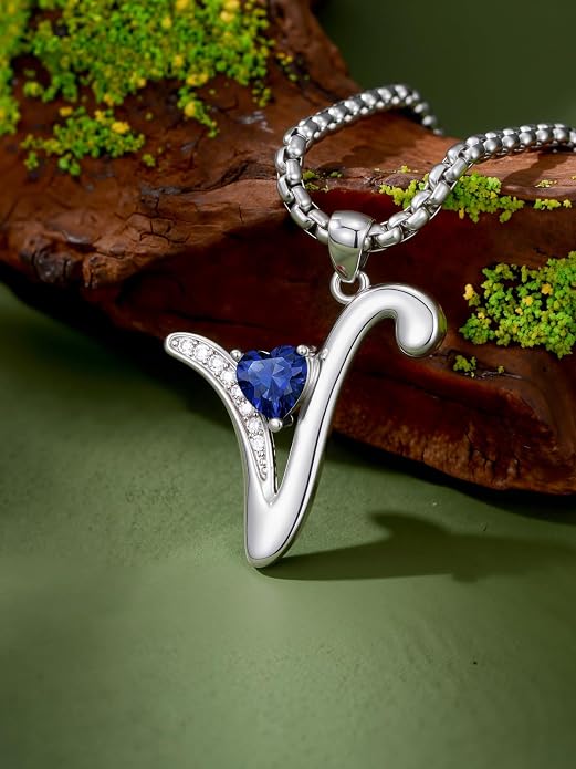 Birthday Gifts for Women Alphabet A to Z Initial Birthstone Pendant Necklaces for Women - 18k White Gold Plated Personalized Name Jewelry Anniversary Graduation Gifts for Wife Her Daughter Girlfriend(with Gift Box)