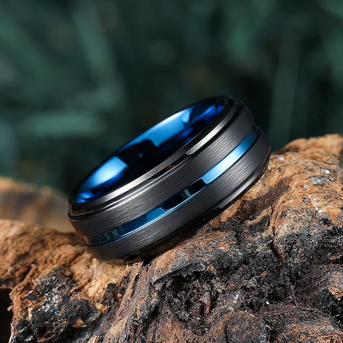 King Will Tungsten Carbide Wedding Band for Men Women-6/8/10mm Width Multicolor Available with Grooved Center Wedding Ring Suitable for Work, Gym Comfort Fit Size 4-16