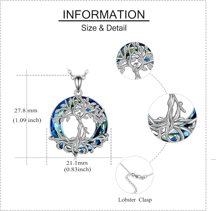 ONEFINITY Tree of Life Necklace for Women Sterling Silver Abalone Shell Crystal Tree of Life Pendant Necklace Family Tree Jewelry for Mom Daughter Sister Girls Christmas Gifts