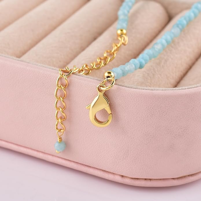 InfinityGemsArt Gemstone Gold Necklace For Women, Birthstone Natural Crystal Stone With Freshwater Pearl Beaded Jewelry, Gold Plated 18 Inch Chain