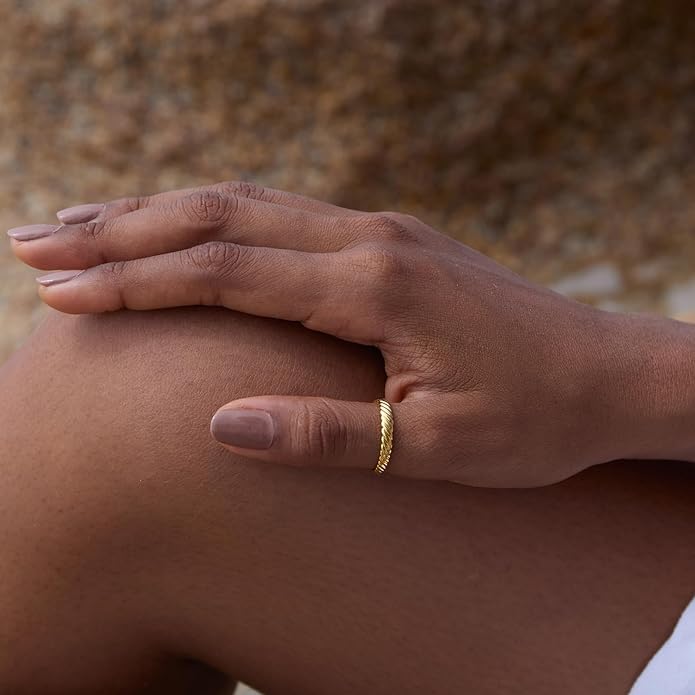 STORYJEWELLERY Gold Plated Rings for Women, Thumb Rings for Women, Chunky Ring, Gold Plated Wedding Bands, Twist Ring