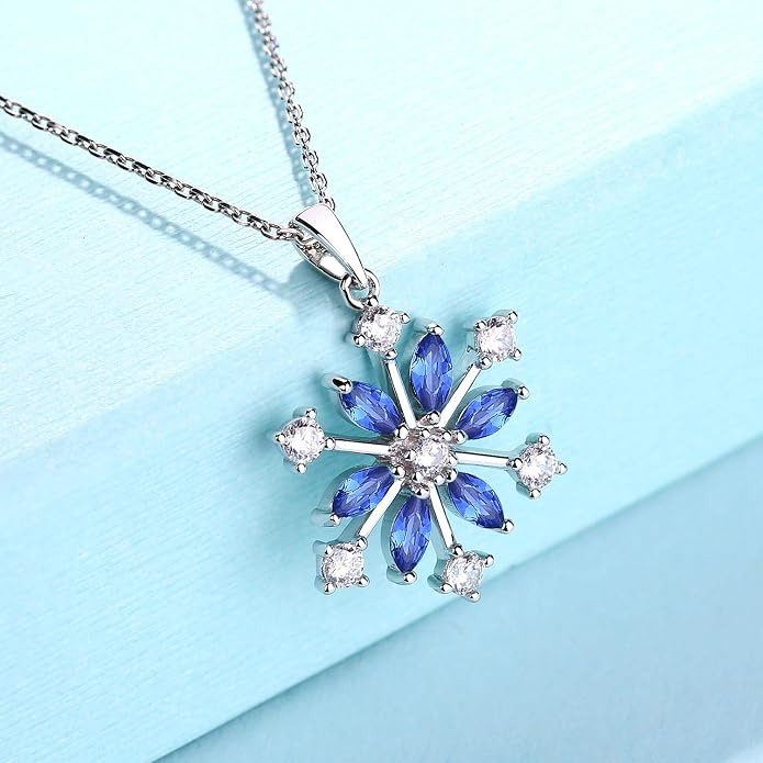 JO WISDOM 925 Sterling Silver White/Blue CZ Winter Frozen Large Snowflake Necklace Pendant