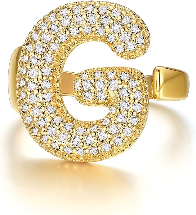 KeyStyle Bold Initial Letter Rings Adjustable, GoldChic Jewelry Women Gold Statement Ring Personalized Engraved Women’s Open Signet Ring for Party (Gold, White Gold, Black)