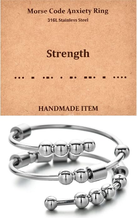Morse Code Rings for Women, Stainless Steel Spinner Ring Fidget Rings for Anxiety Ring Morse Code Rings Inspirational Gifts Jewelry Women Birthday Graduation Gifts for Best Friends