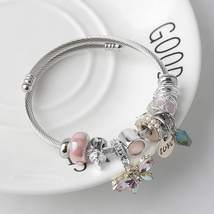 DS Charm Bracelets for girls,exquisite cute cartoon friendship bracelets Silver Stainless Steel Bangle with birthday Gift box, Adjustable girls jewelry Suitable for holiday gifts