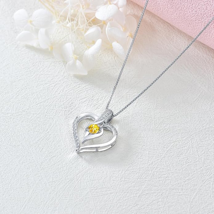 Birthstone Necklace Gifts for Women, 18K Gold-plated Sterling Silver Love Heart Necklace Durable Box Chain Women Jewelry Gifts for Her 20"