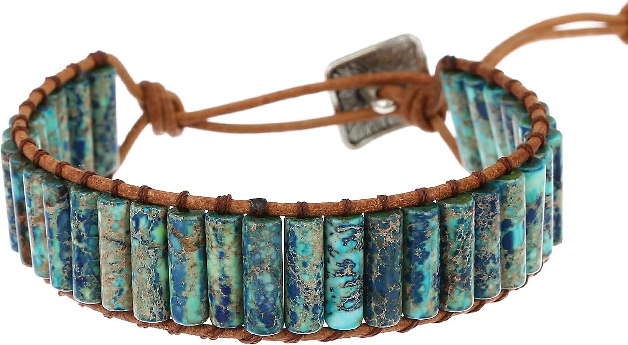 Plumiss Women Boho Handmade Natural Stone Crystal Leather Bead Wrap Bracelets Collection