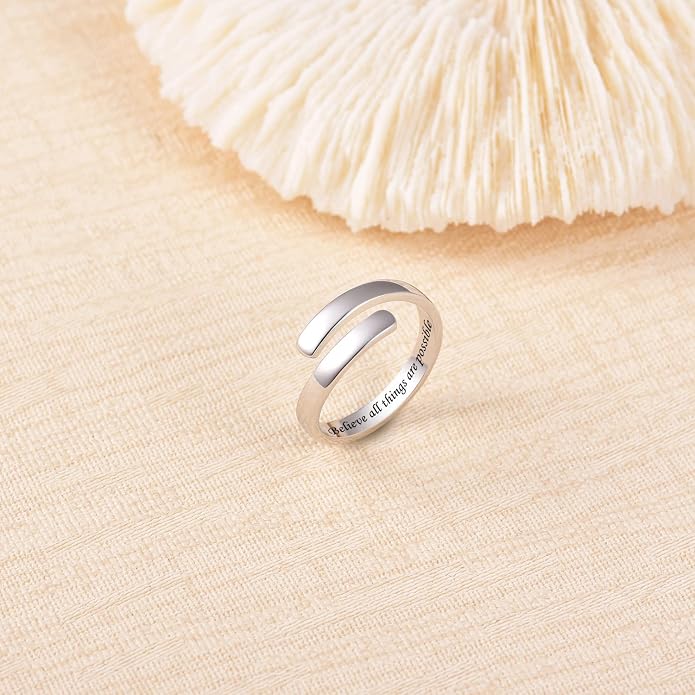 BEILIN 925 Sterling Silver Inspirational Jewelry Rings Adjustable Ring Personality Encouragement Gift for Teens Women