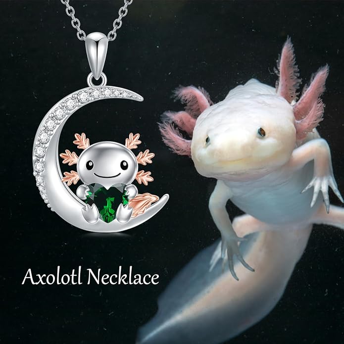 PROESS Animal Birthstone Necklace 925 Sterling Silver Otter/Axolotl/Hippo/Elephant/Dachshund/Monkey/Red Panda Pendant Necklace Animal Birthstone Jewelry Gifts for Women