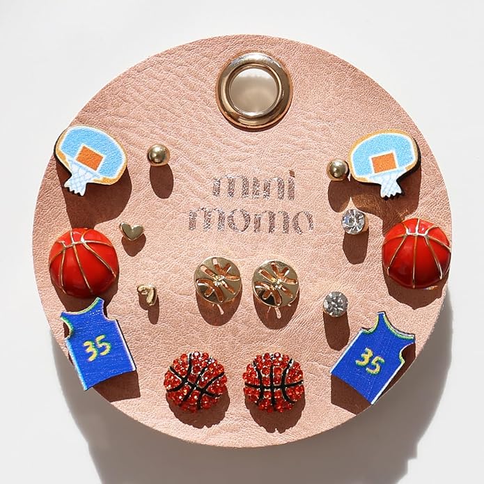 Sports Earring Set for Women Multi Pairs Assorted Multipack - Stud Earrings Jewelry Gift for Sports Mom Football, Baseball, Basketball, Soccer Team